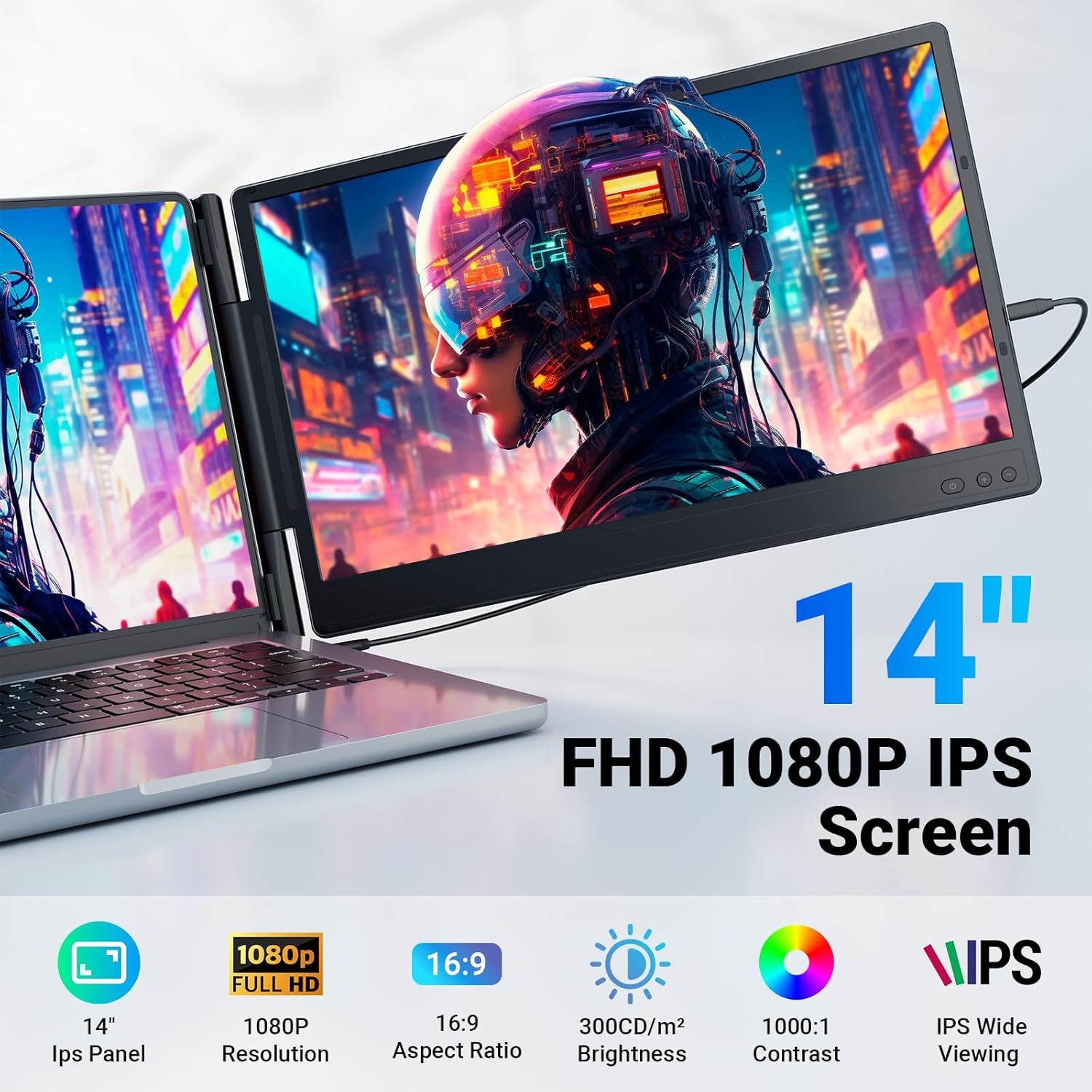 Ygretyrjh Laptop Screen Extender  14 Triple Portable Monitor for Laptop  1080P FHD IPS Screen Extender Monitors for 13-17  Travel Monitor for Mac/Windows/Chrome  Built-in Speakers