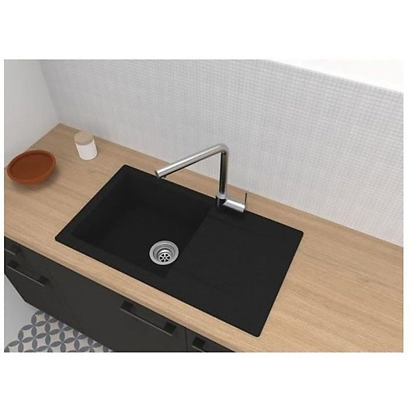 Evier STRADOUR EINNA 1 bac 78 x 43.5 cm Noir paillete resine egouttoir reversible