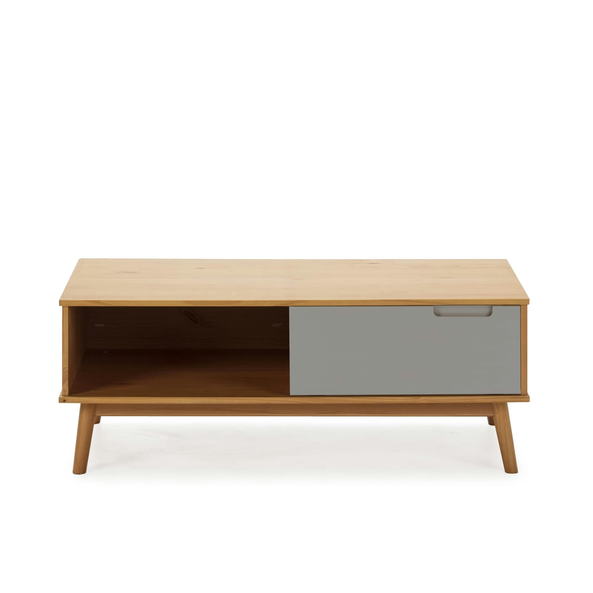BRUCE - Table basse 1 porte coulissante 1 creux, bois massif, longueur 110 cm