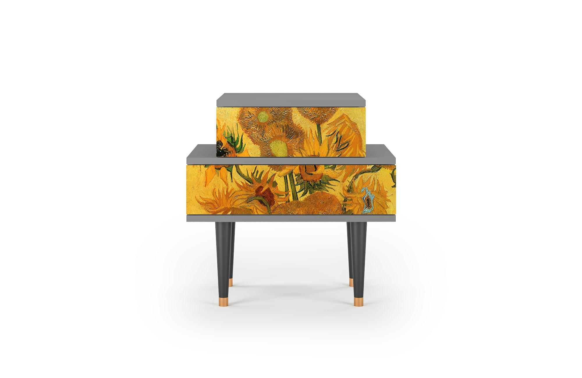 SUNFLOWERS BY VINCENT VAN GOGH - Table de chevet jaune 2 tiroirs L 58 cm
