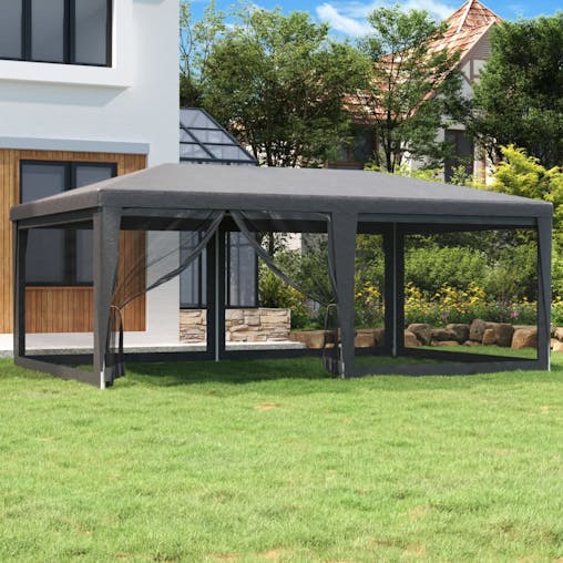 NNEVL Party Tent with 6 Mesh Sidewalls Anthracite 6x4 m HDPE