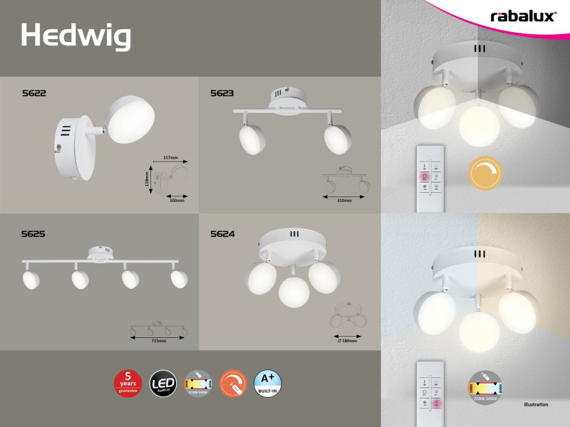 Spot listwa biały matowy Hedwig LED 16W biały zmienny IP20 Rabalux