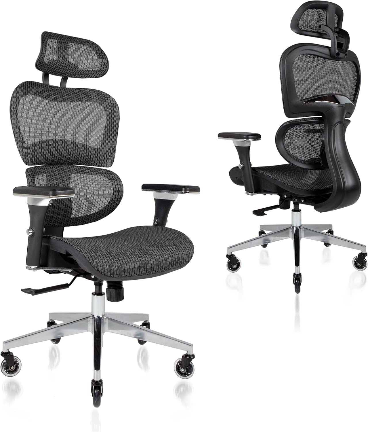 Nouhaus Ergo3D Ergonomic Office Chair Lumbar Support Mesh Office Chair with 4D Adjustable Armrest, Adjustable Headrest and Wheels, Mesh High Back Home Office Desk Chairs(Black)