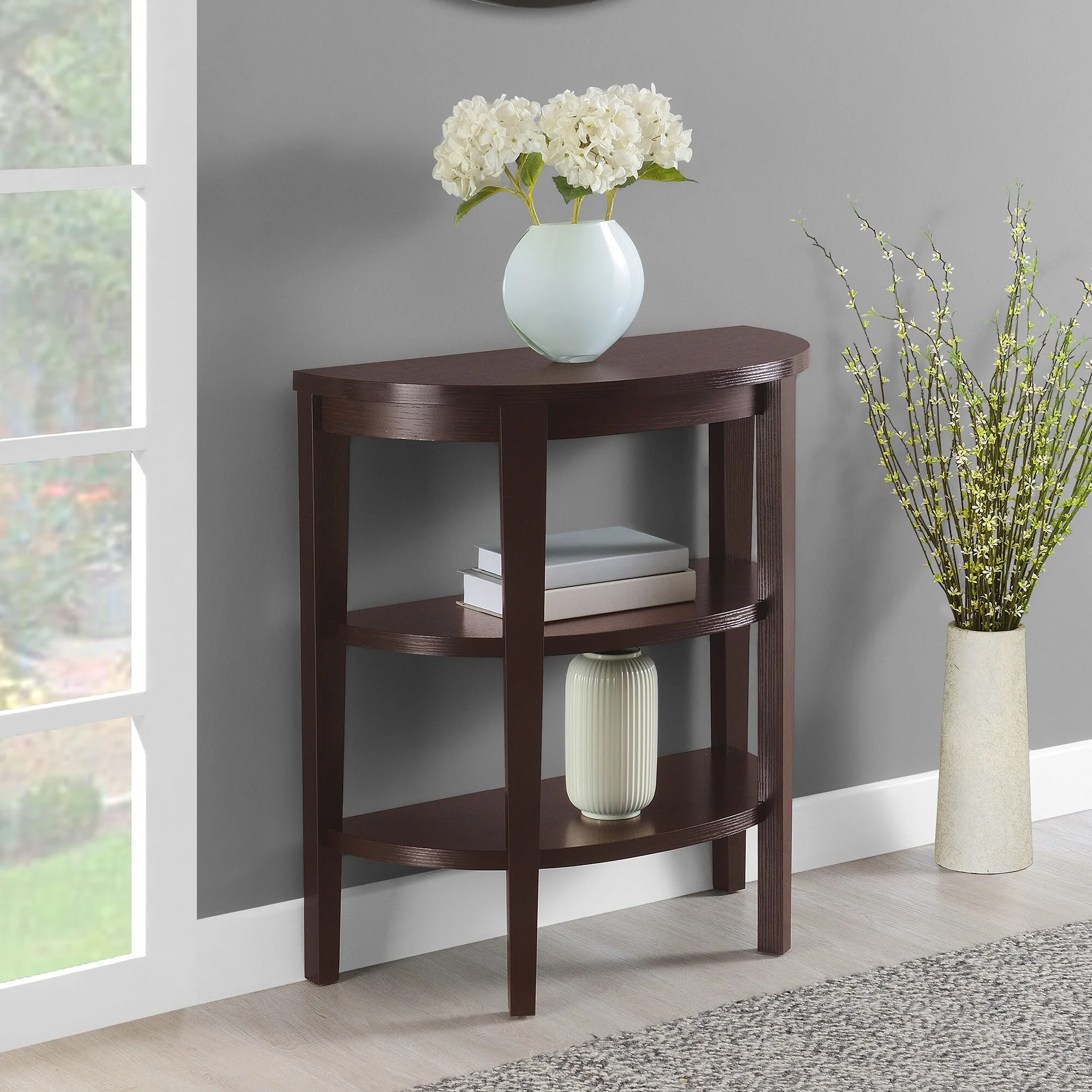 Convenience Concepts Newport Half-Circle Console Table with Shelves