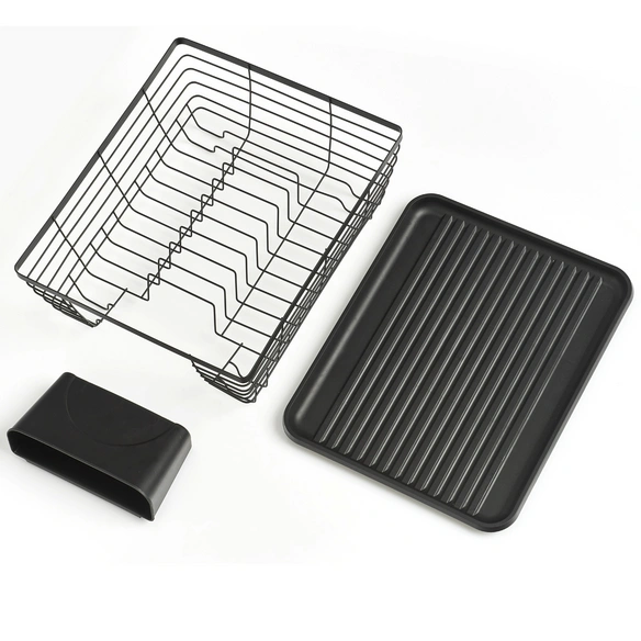 Geschirrabtropfständer Set, 3-tlg., Metall/Kunststoff, schwarz