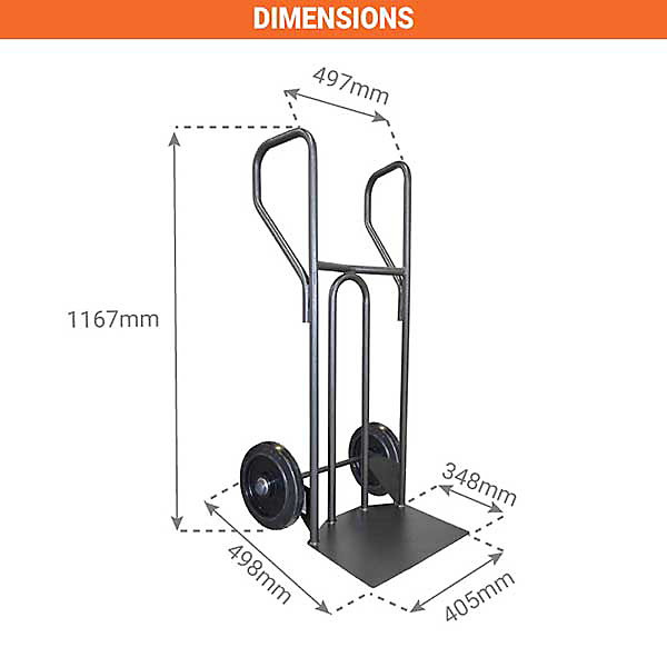 Diable acier charge 250kg - Roues caout. élast. noir silencieux - DVPF1-RSN
