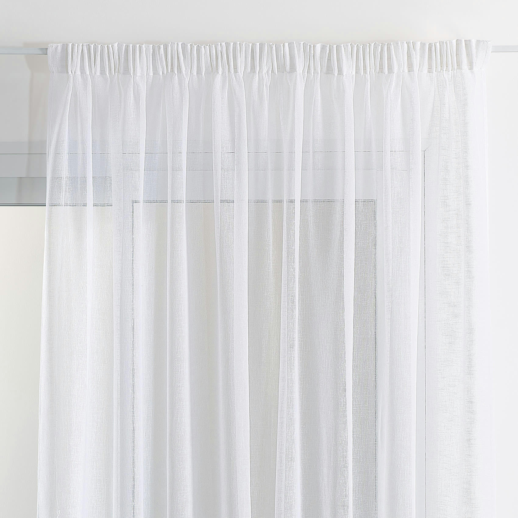 - Voilage  - effet lin à galon fronceur polyester blanc 290x240 cm