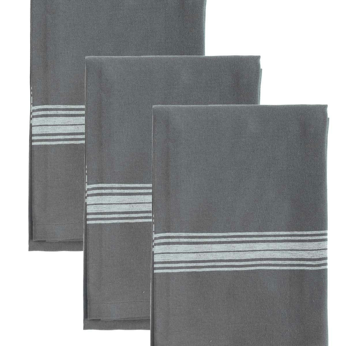 SKANDLIFE - Lot de 3 torchons coton  silver gris 50x70 cm