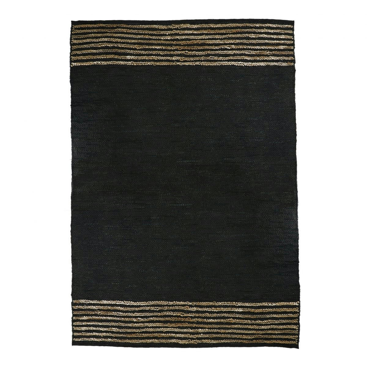 RAW - Tapis 240x180cm en cuir recyclé et jute naturelle noir