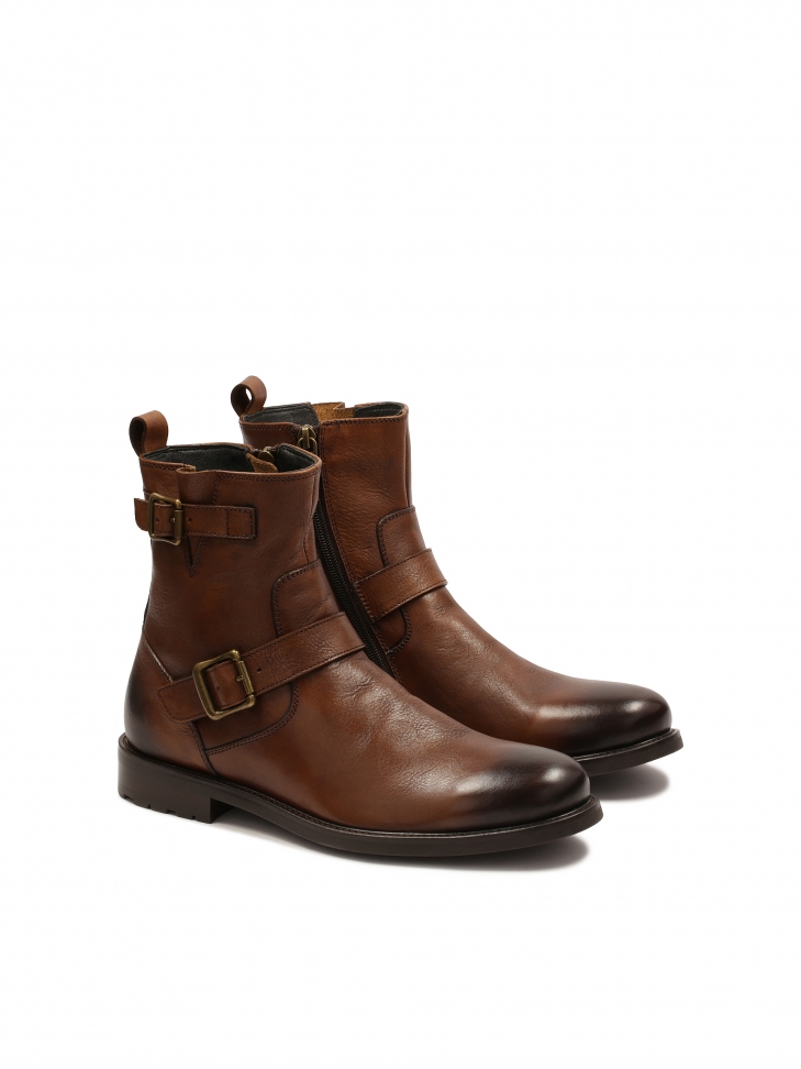 Men's brown leather zip-up boots