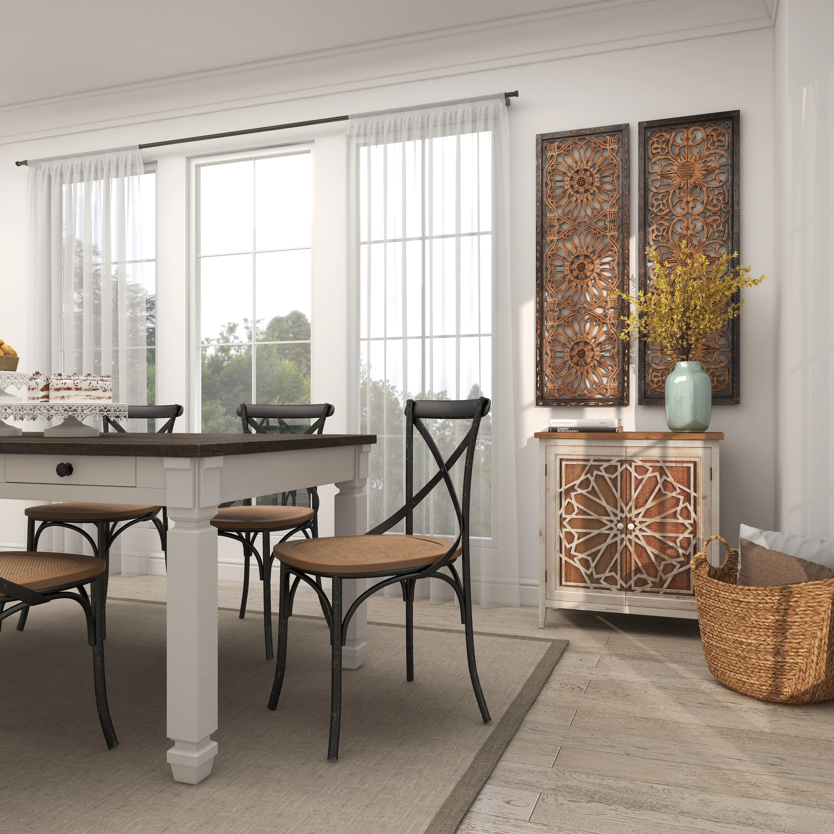 Brown Wood Farmhouse Cabinet with Carved Relief Overlay - 14W x 29L x 31H