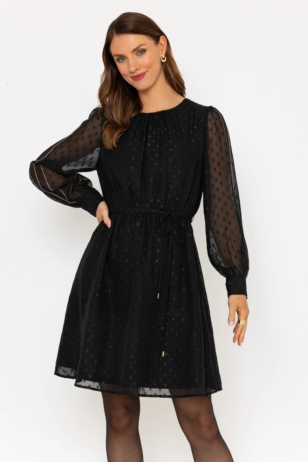 Long Sleeves Studded Mini Dress in Black
