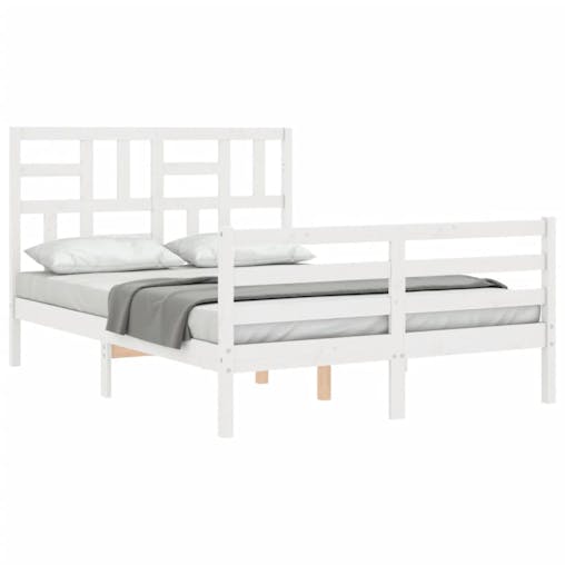 NNEVL Bed Frame with Headboard White 137x187 cm Double Solid Wood