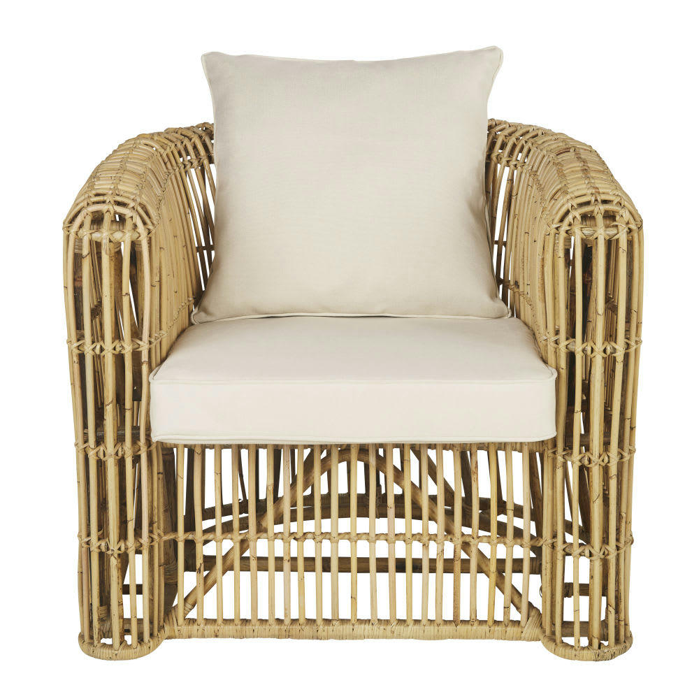 Lawson Business - Fauteuil professionnel en rotin et coussins écrus