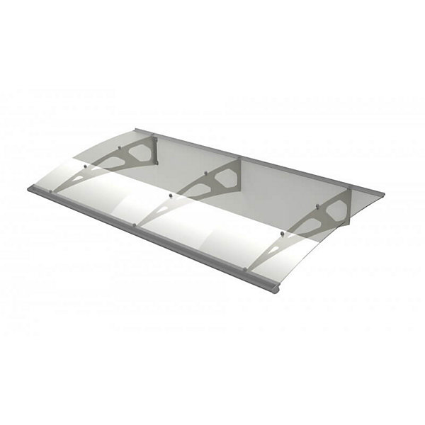 ARCTOM Auvent Blue 197x89, couleur silver inox, plaque incolore PMMA