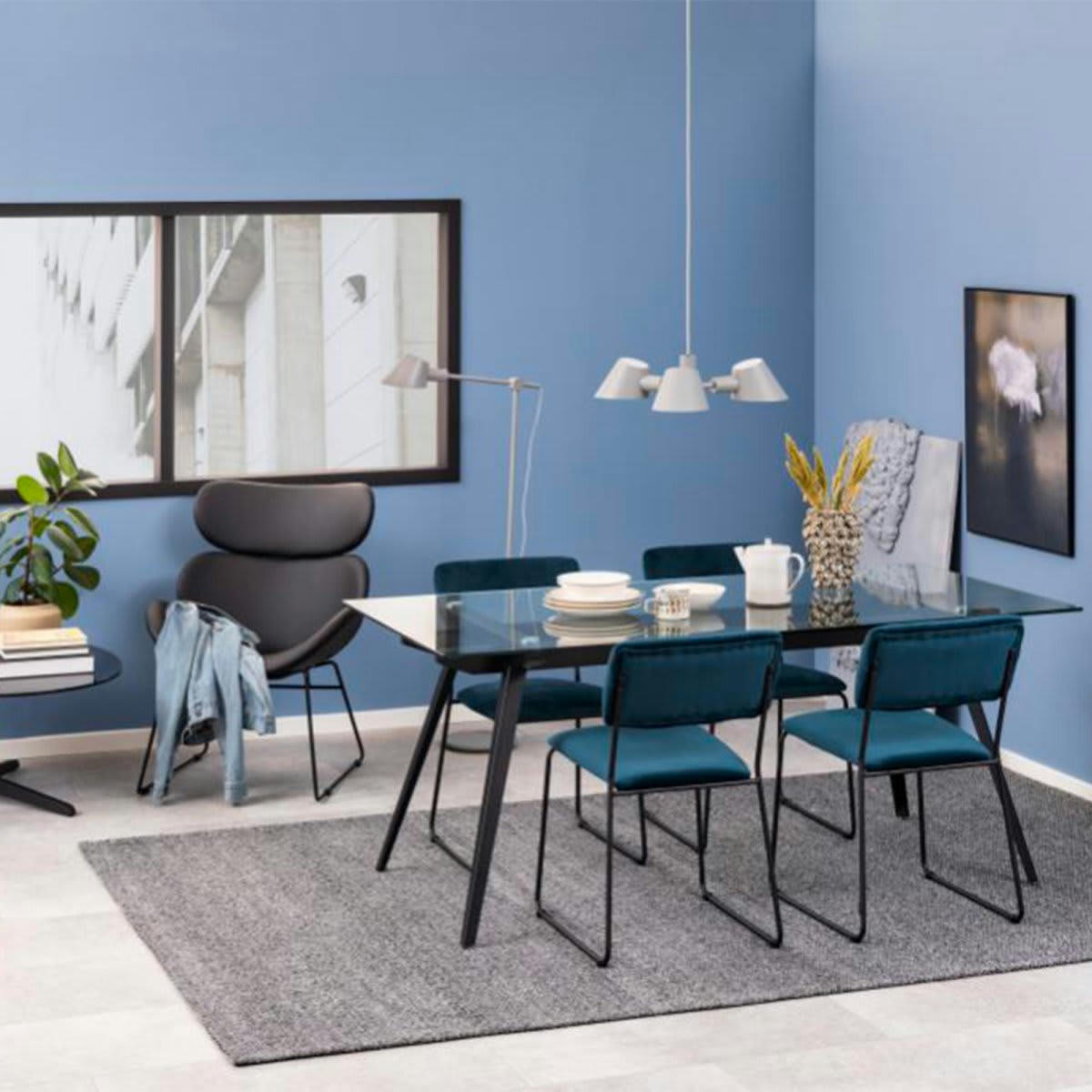 CARNELIA - Lot de 2 chaises en velours style moderne bleu