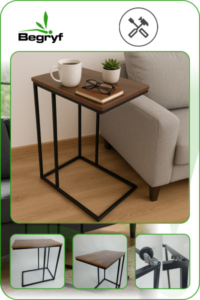 Stolik ciemny brąz nocny loft do sypialni,salonu BEGRYF 50x35x60