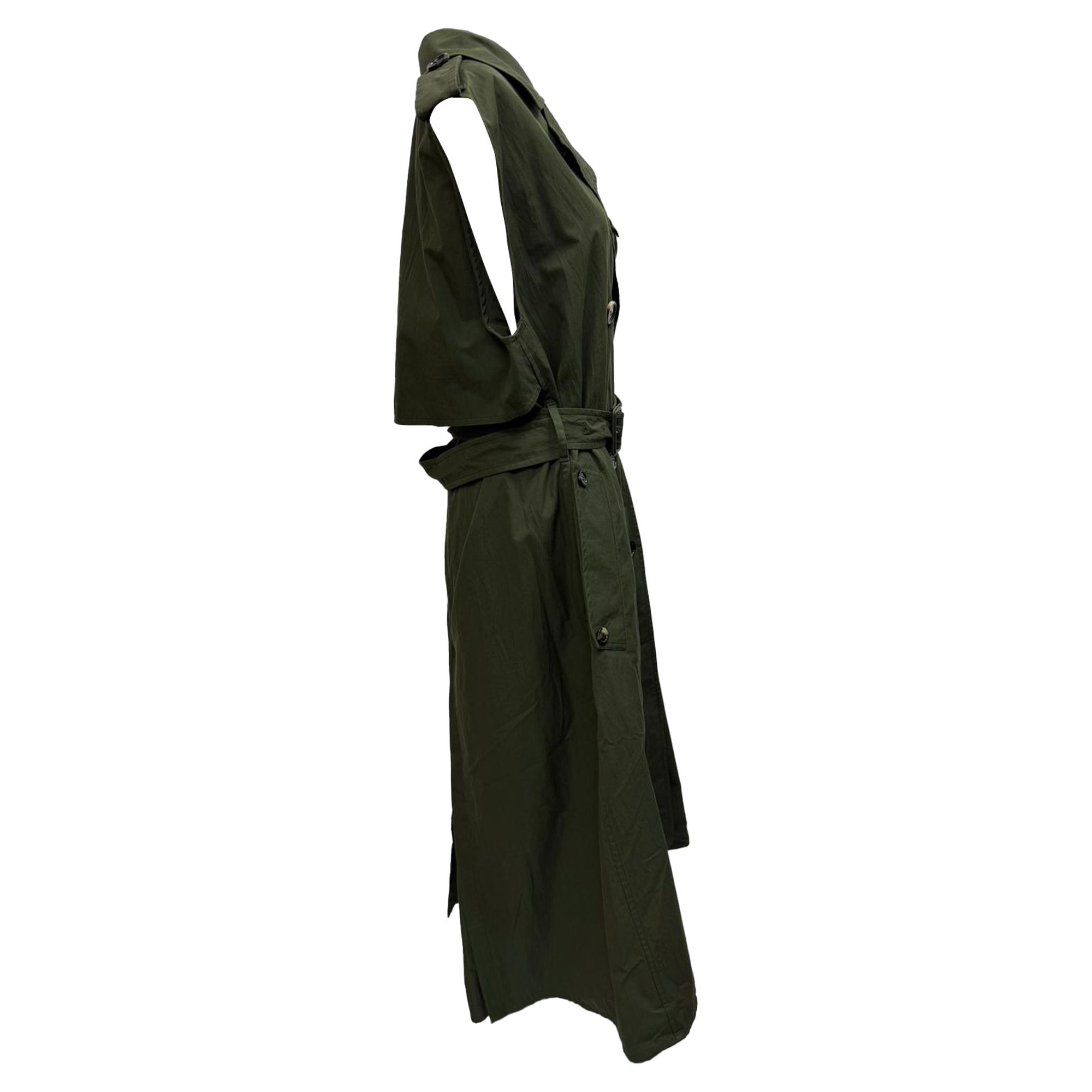 Bottega Veneta Preloved Double-Breasted Sleeveless Trench Coat in Olive Cotton