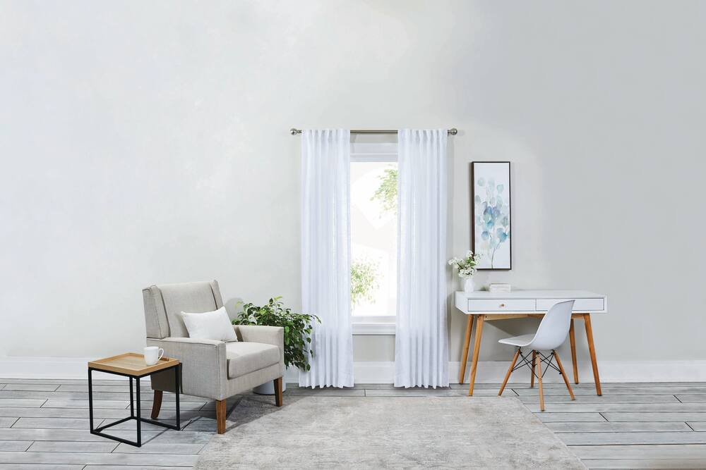 CANVAS Semi Sheer Bella Textured Linen Window Curtain, White, 54-in x 84-in, 2-pk