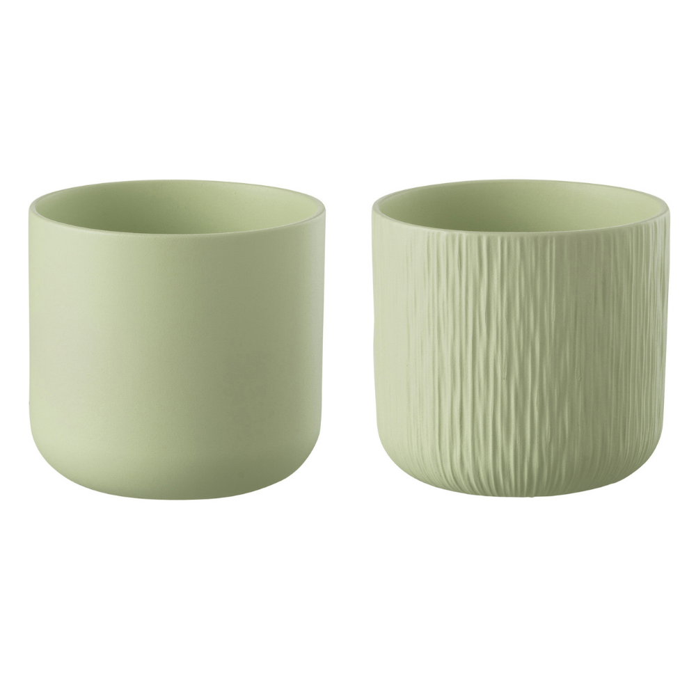 J-Line bloempot Gen - keramiek - pistache - small - 2 stuks - Ø 13.5 cm