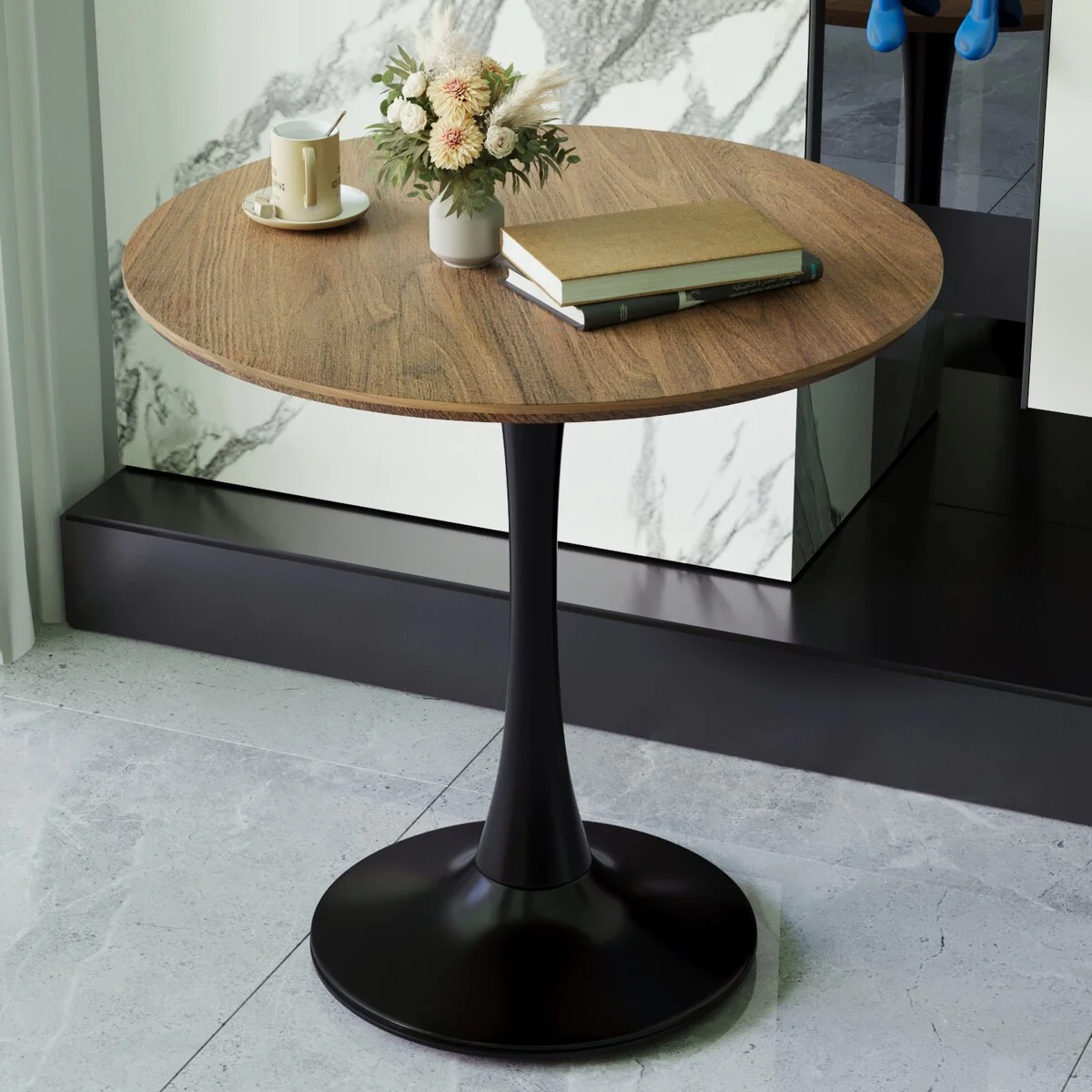 Round Dining Table, 31.5 Tulip Table Kitchen Dining Table 2-4 People with MDF Table Top & Pedestal Base, End Table