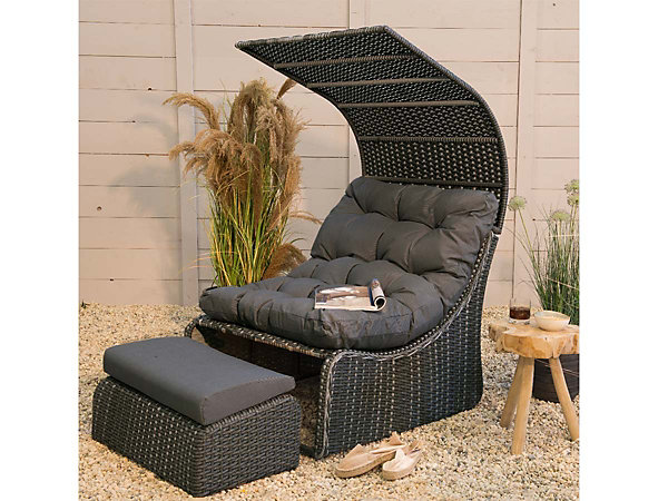Lit extérieur pour jardin en résine tressée gris Siesta - Jardideco