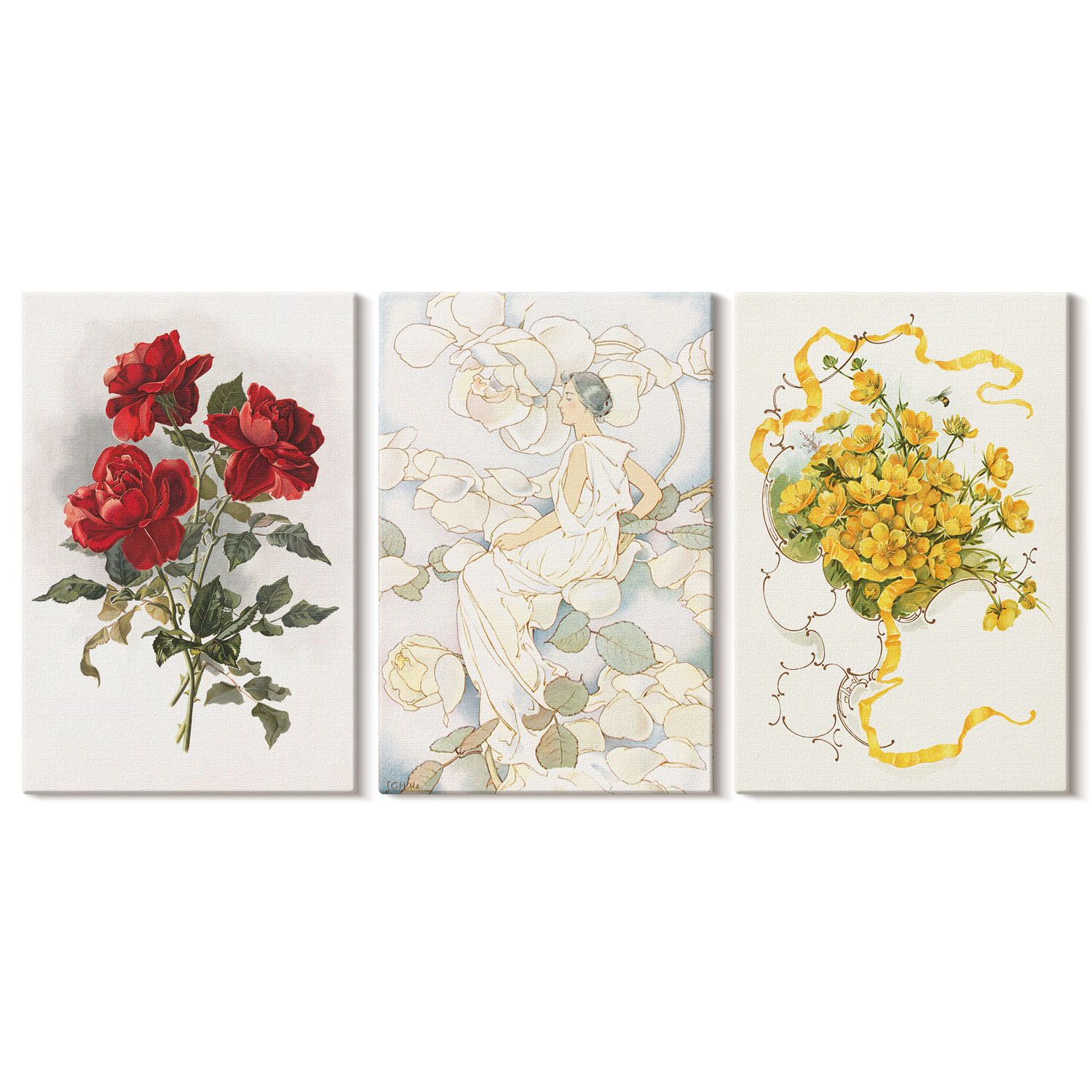 Obraz canvas 3 częściowy Różana elegancja | 3x40x60 | Wallfluent