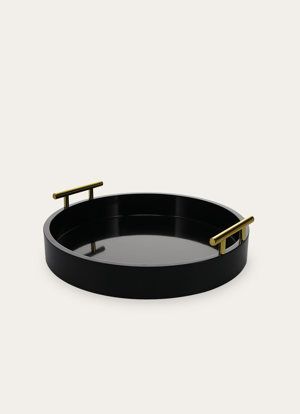 PLATEAU EN BOIS LAQUÉ AVEC POIGNÉE DORÉE NOIR