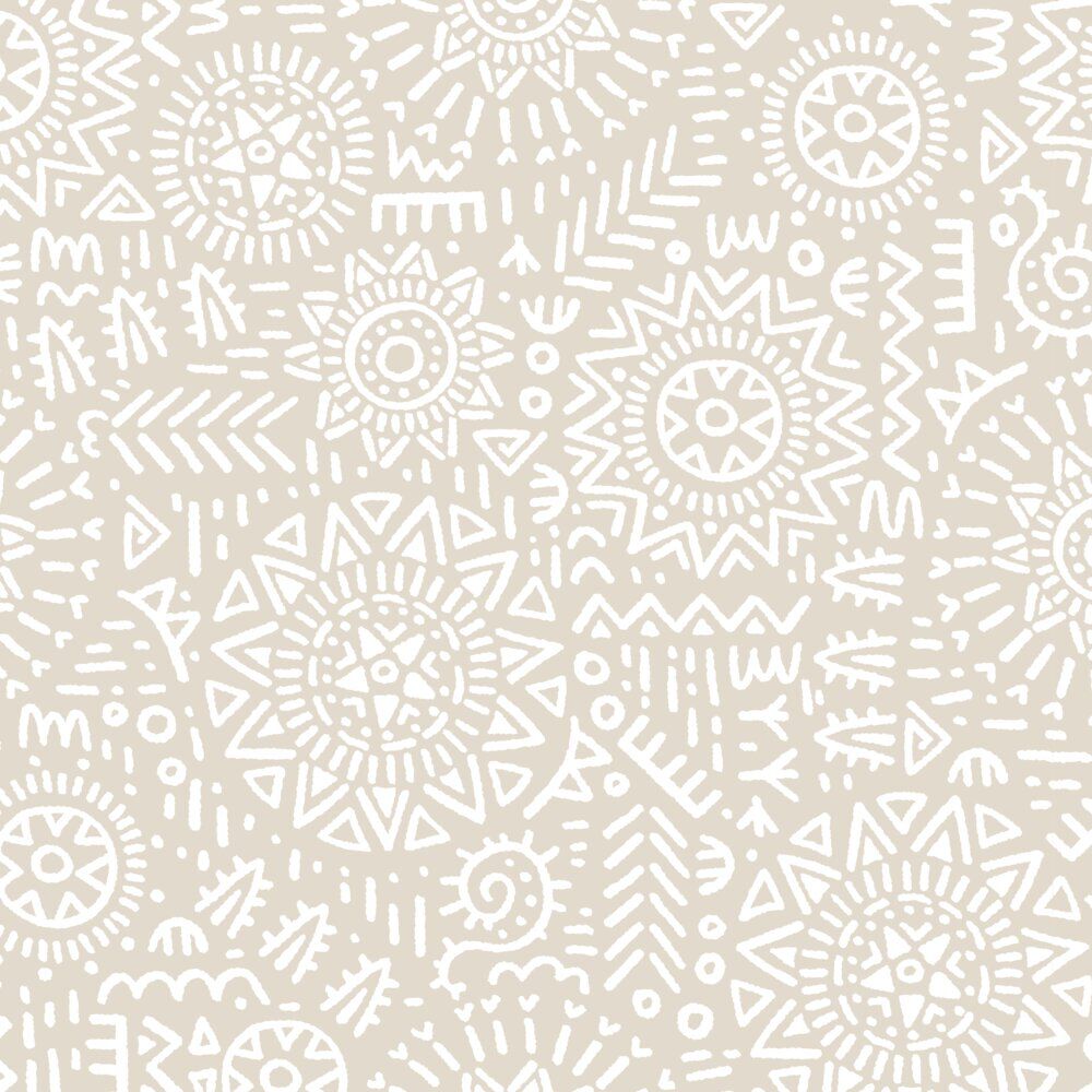 Nappe rectangulaire tissu Dakar motif ethnique beige et blanc 140x250cm