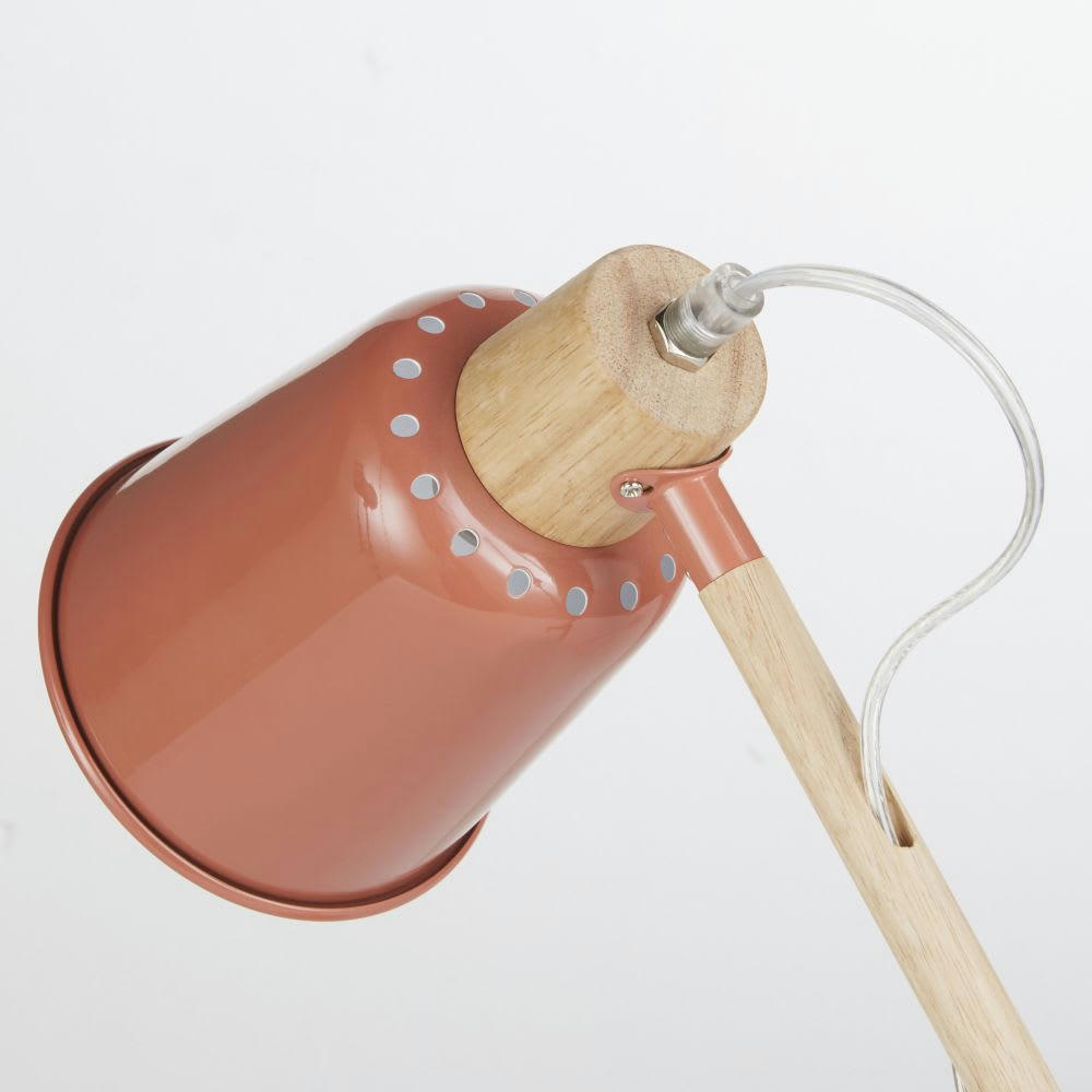 PIXIE - Lampe de bureau en bois d'hévéa et métal terracotta