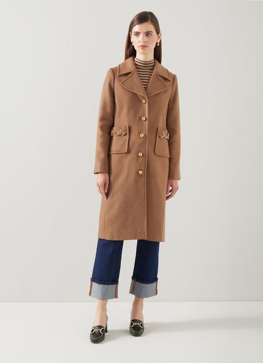 Spencer Camel Italian Recycled Wool-Blend Snaffle Detail Coat