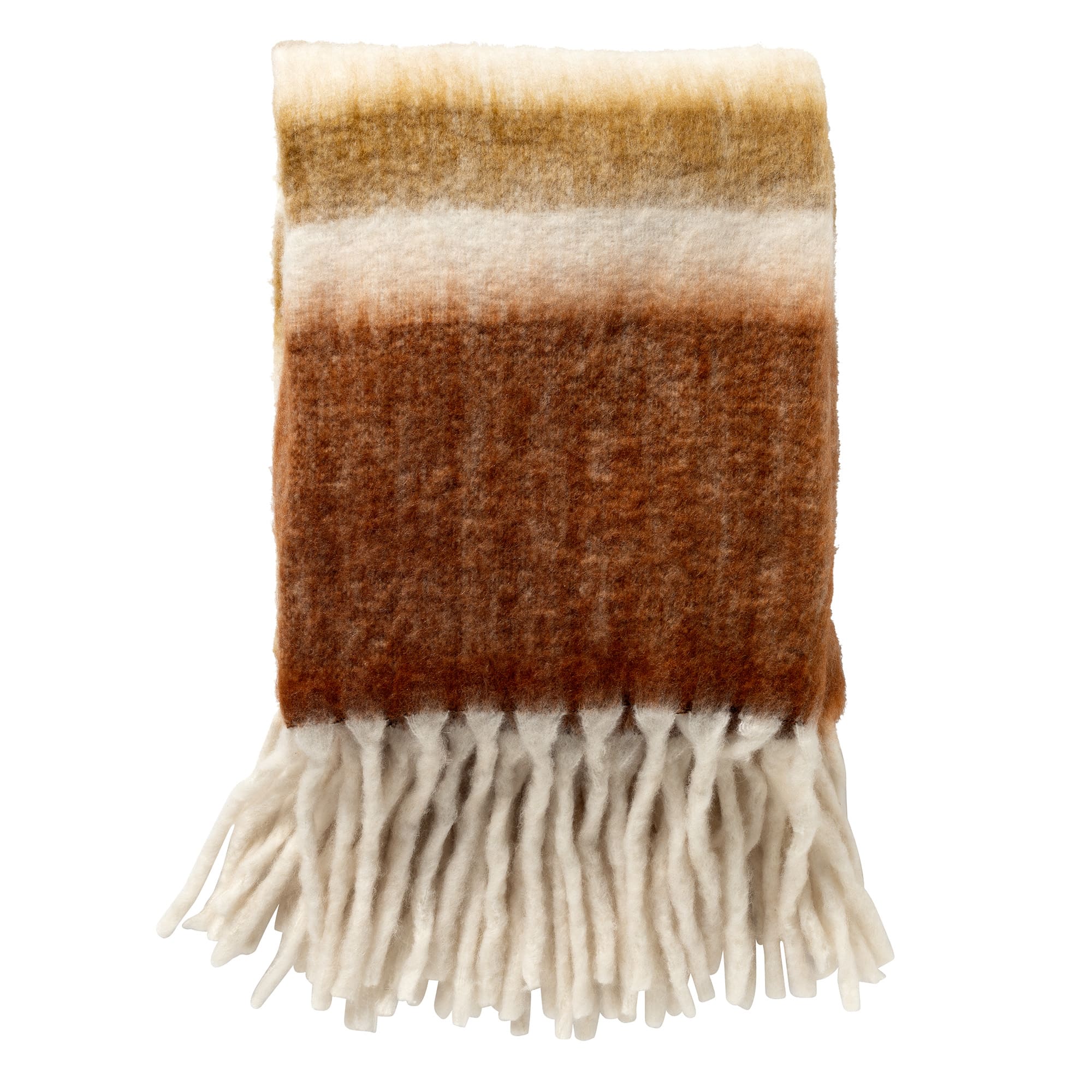 LENARD - plaid 130x170 cm - deken met wol en flosjes - superzacht - Potters Clay - oranje