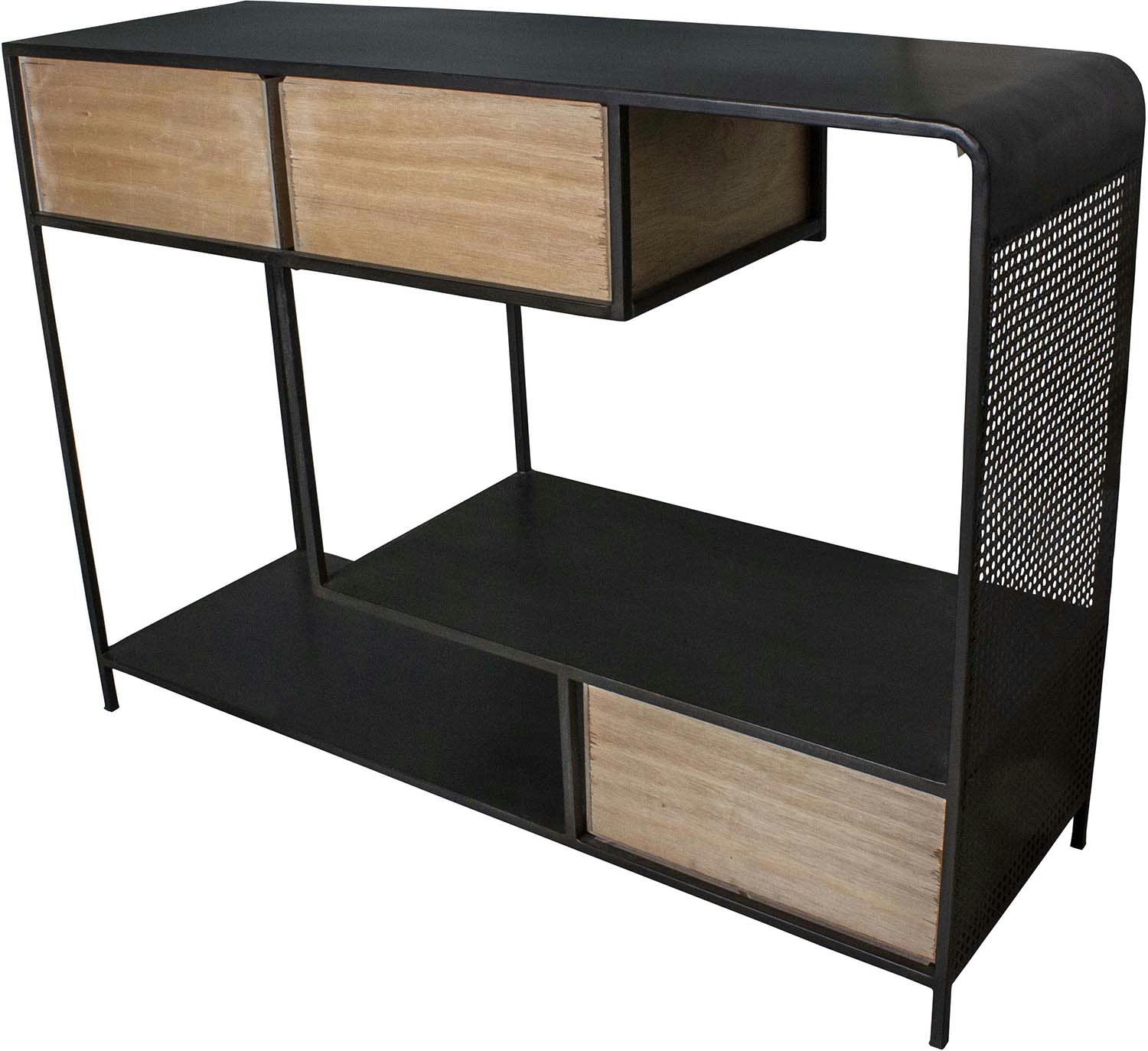 - Console industrielle en fer et bois 3 tiroirs