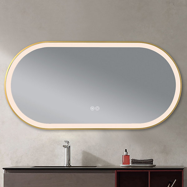 Miroir salle de bain LED ovale 110x60cm anti buée avec cadre en aluminium doré- LuxuryBain