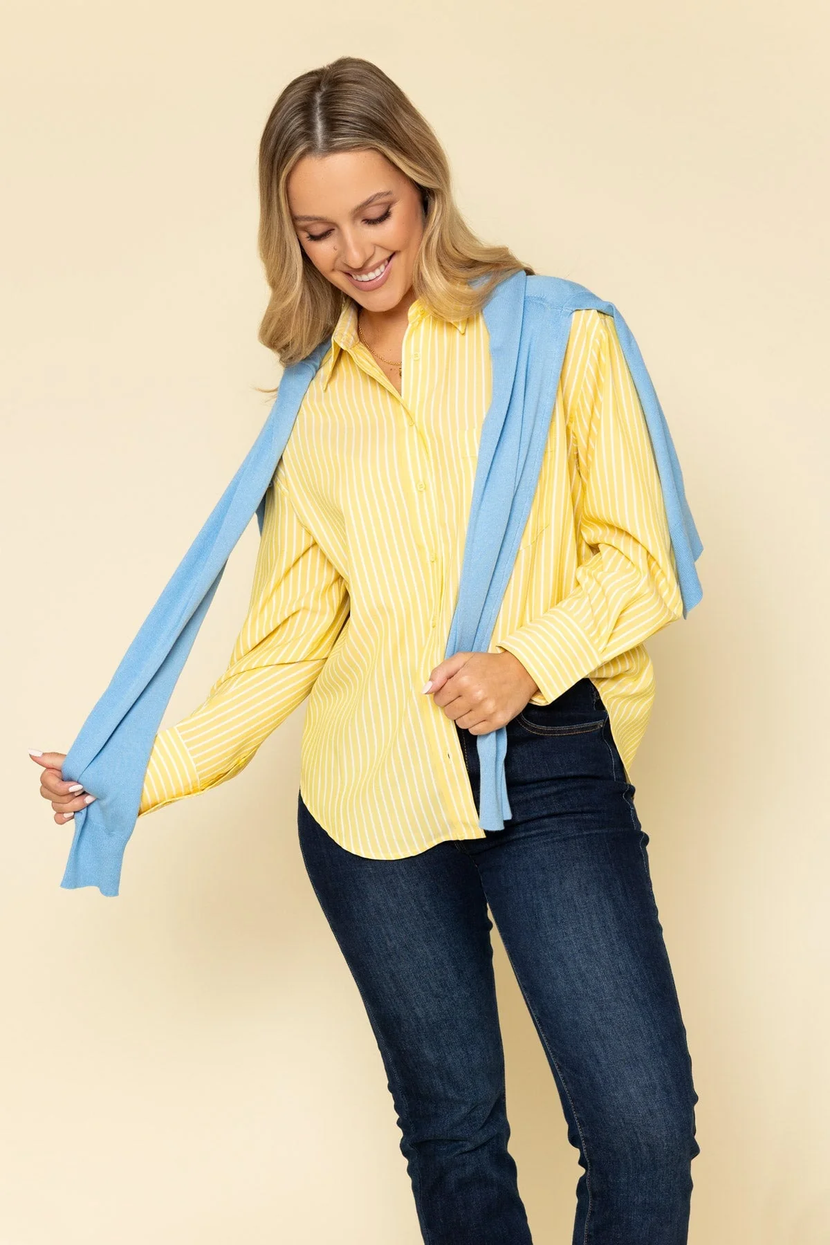 Yellow Stripe Shirt with Front Pocket Detail
