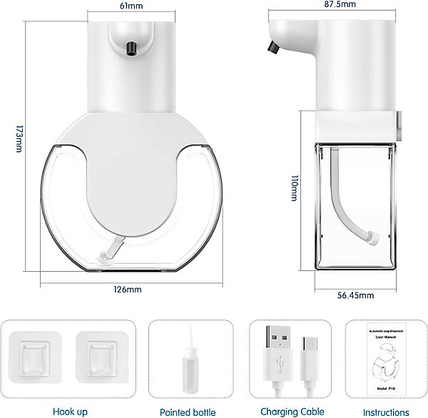 BASHLWUA Distributeur automatique de gel de savon 430ml, 4 niveaux, ajustable, fixation murale, rechargeable par USB, distributeur