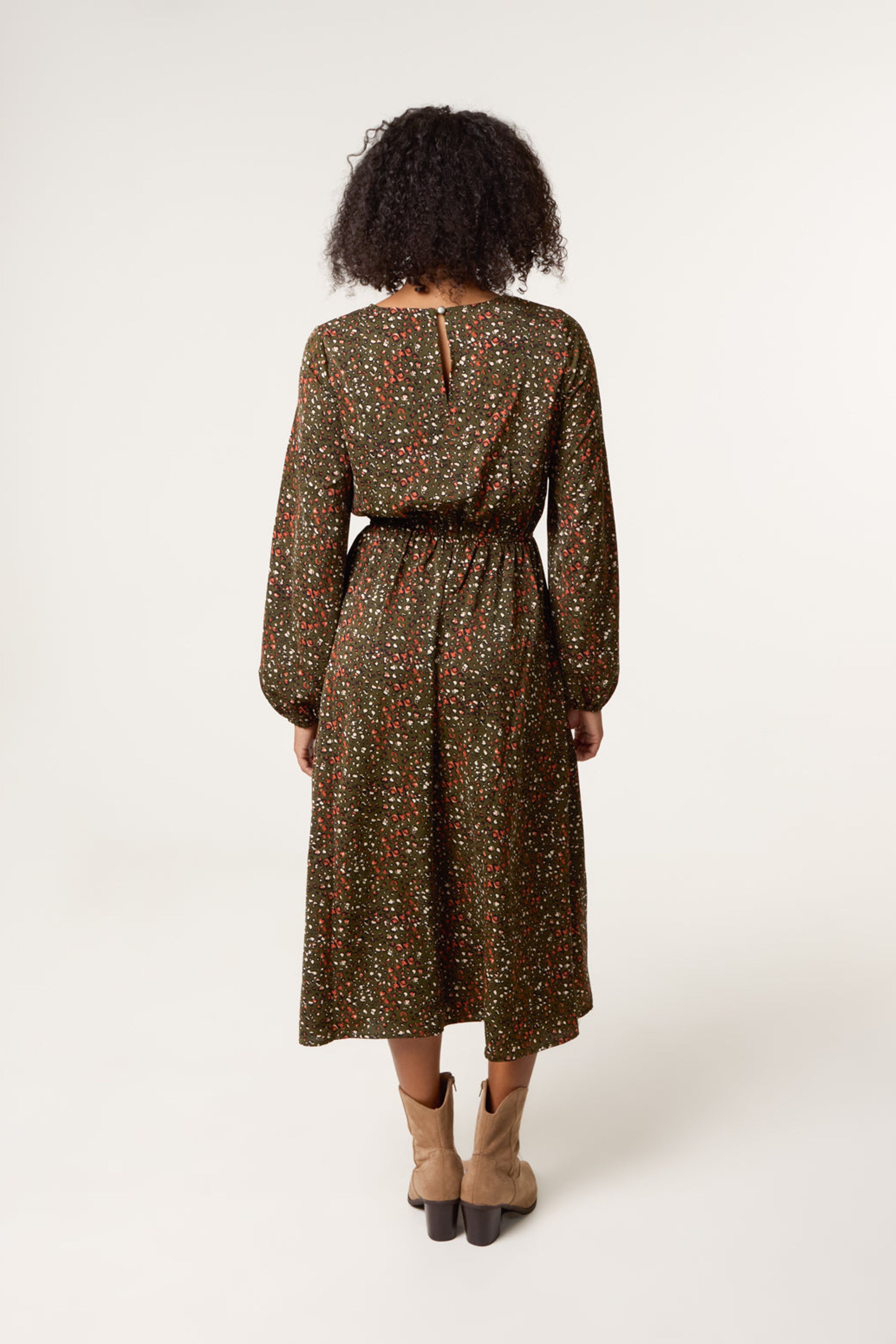 Blue Vanilla Khaki Animal Print Midi Dress