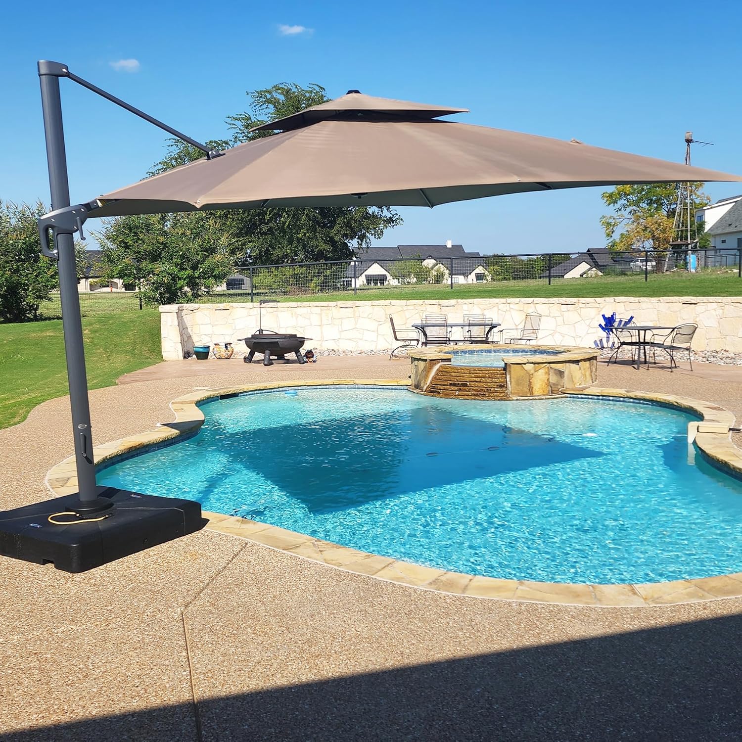 PURPLE LEAF 12ft Patio Umbrella with Base Large Outdoor Square Umbrella Deluxe Hanging Double Top Cantilever Offset Market Umbrella Windproof Garden Umbrella Taupe