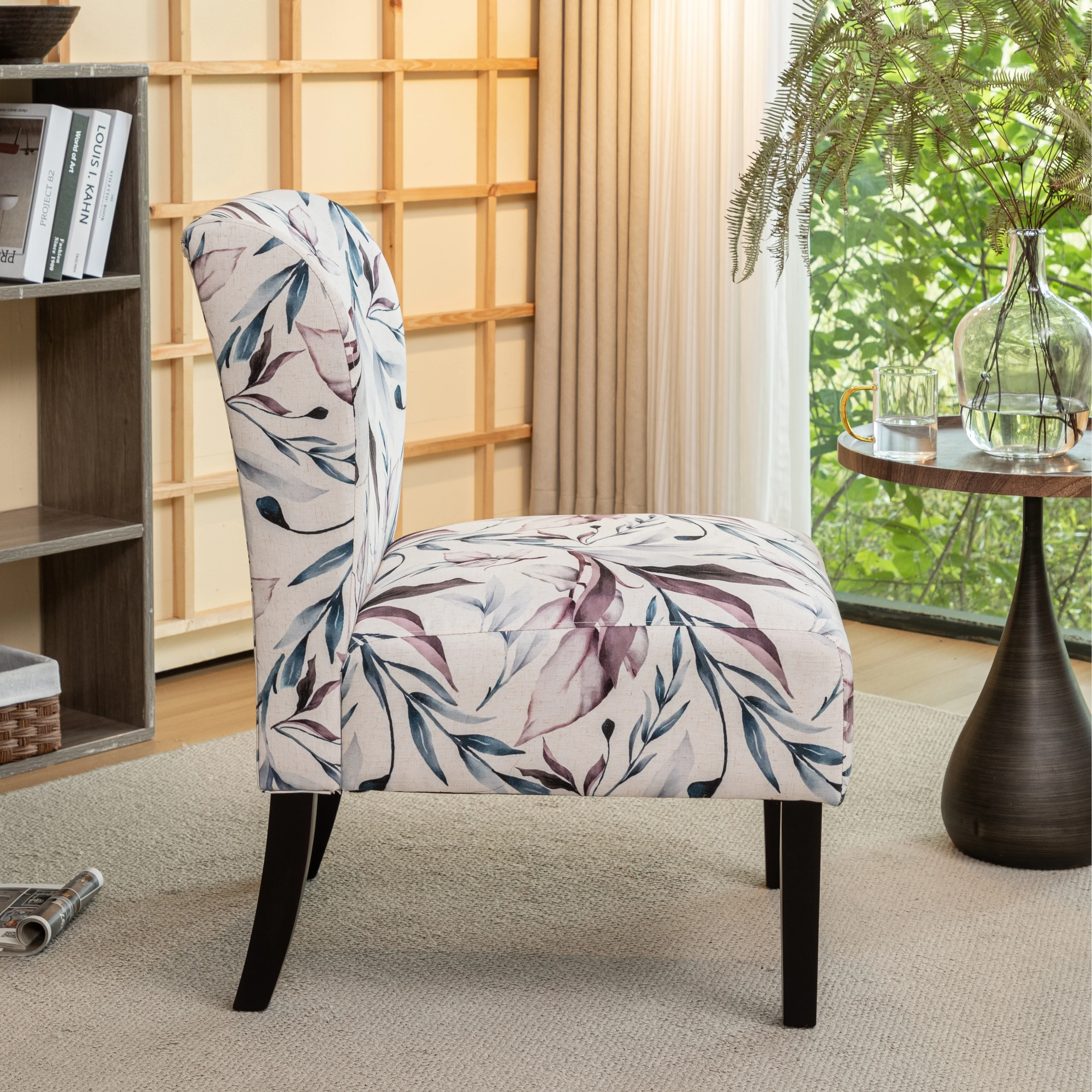 PUrple Floral 29.13 Upholstered Accent Chair with Wood Legs