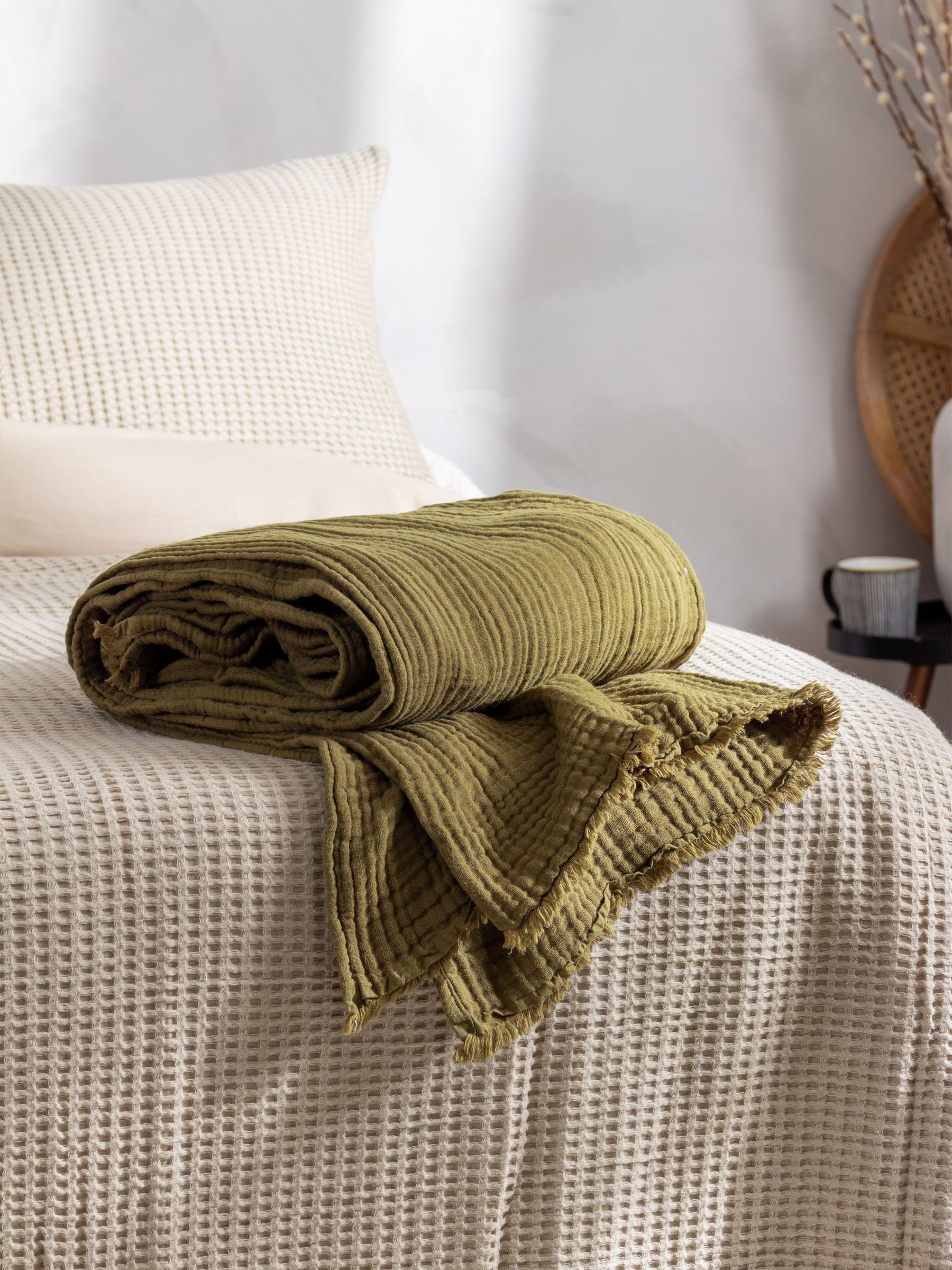 Yard Khaki Green Lark Muslin Crinkle 100% Cotton Throw