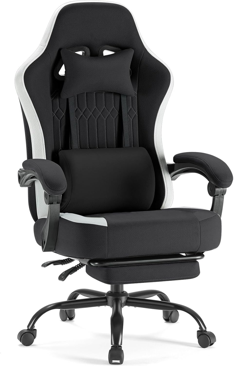 DUMOS Gaming Chair with Linkage Armrests, Video Game Chairs with Pocket Spring Cushion, Ergonomic Computer Silla Gamer Office Desk Chair with Footrest for Adults & Students, Black