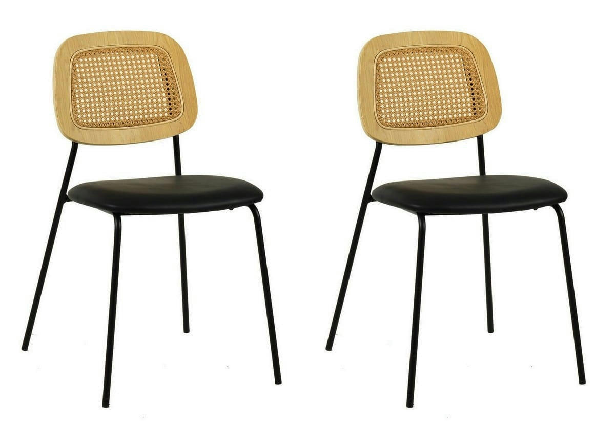 MEMPHIS - Lot de 2 Chaises de repas en simili cuir noir