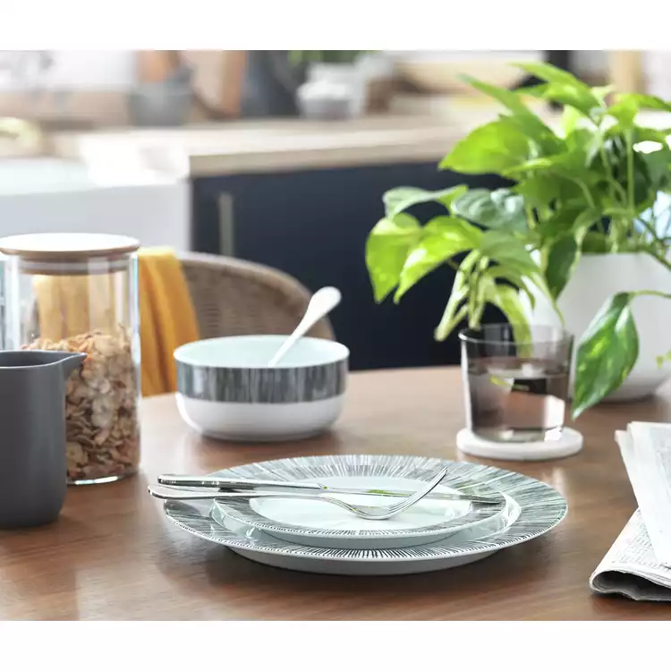 Habitat Black Dash 12 Piece Porcelain Dinner Set