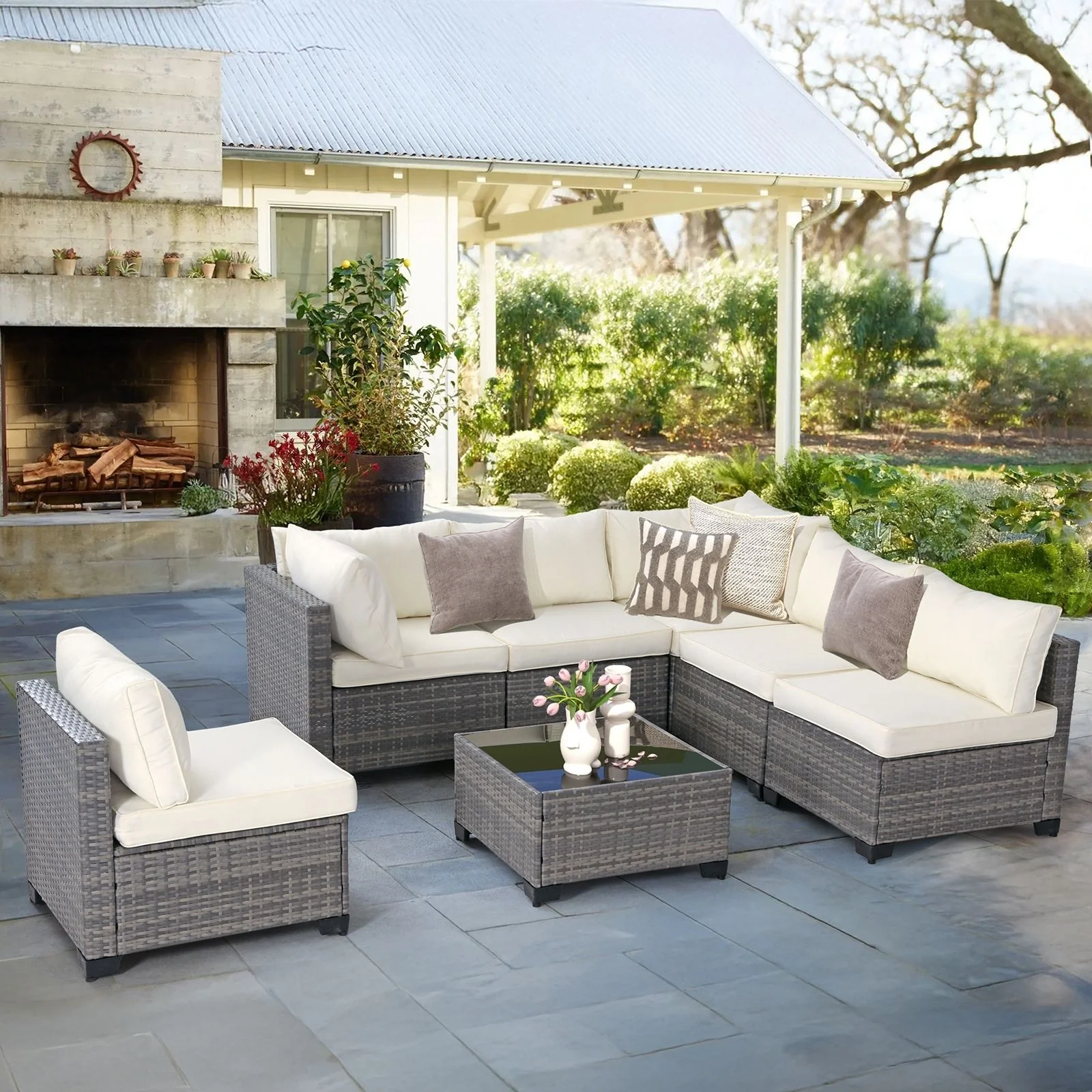 7 Pieces Outdoor Conversation Sets Patio Sectional Furniture Set--Clearance