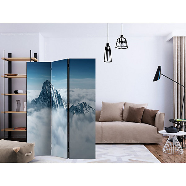 Paravent Décoratif Montagne et Nuages Intemporels 135 x 172 cm Blanc et Bleu