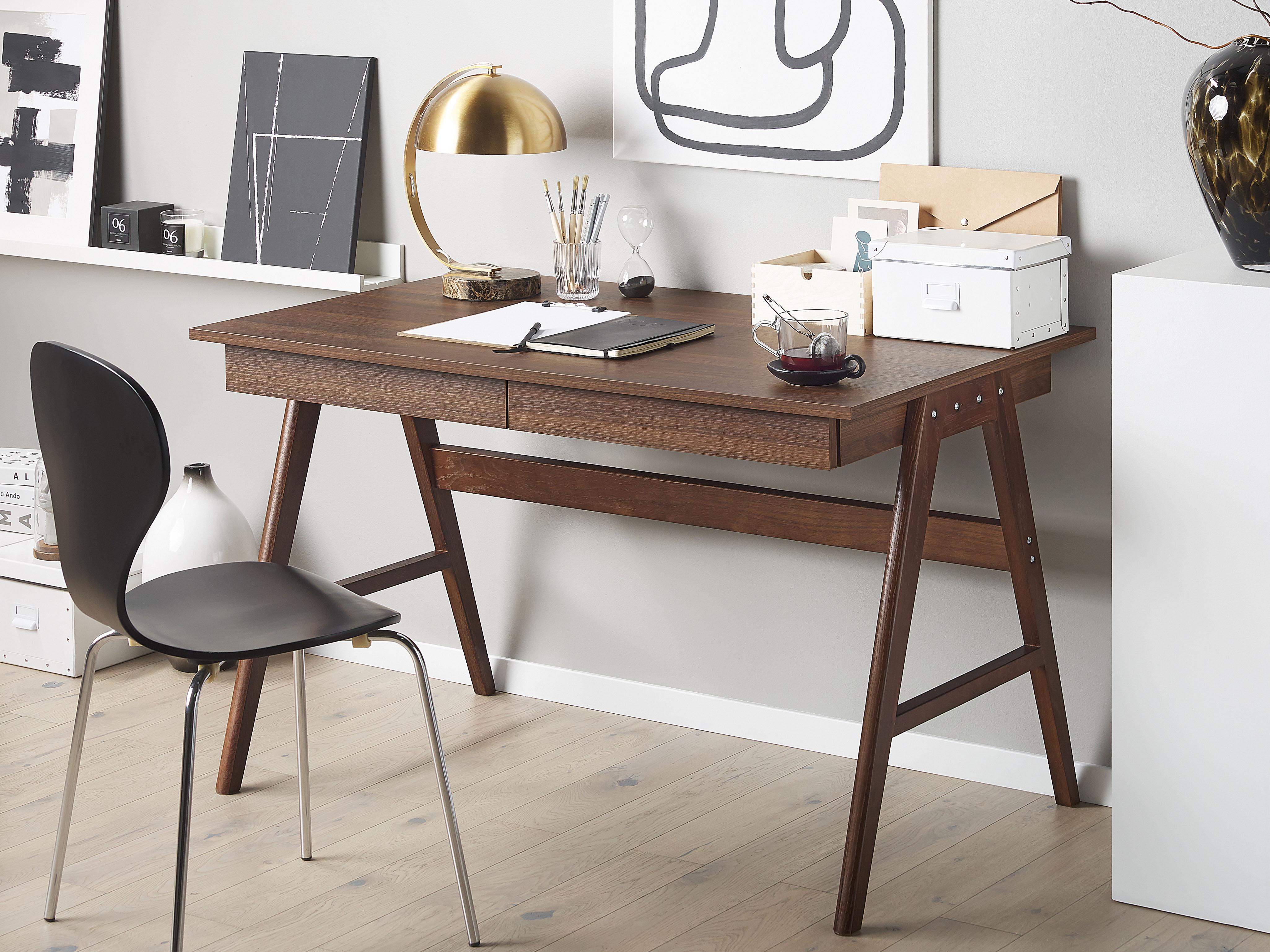Home Office Desk SHESLAY Dark Brown 120 cm 70 cm with Drawers