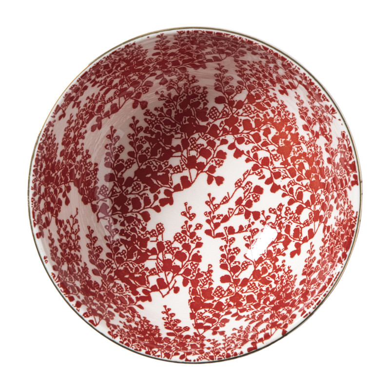 Schaaltje Mirna blaadjes klein - rood/wit - &Oslash;12x5.8 cm