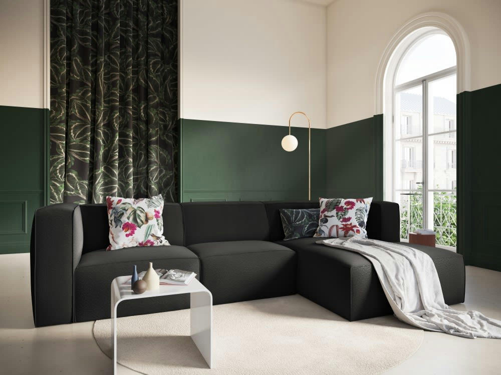 MUSE - Canapé d'angle 5 places en tissu structuré noir