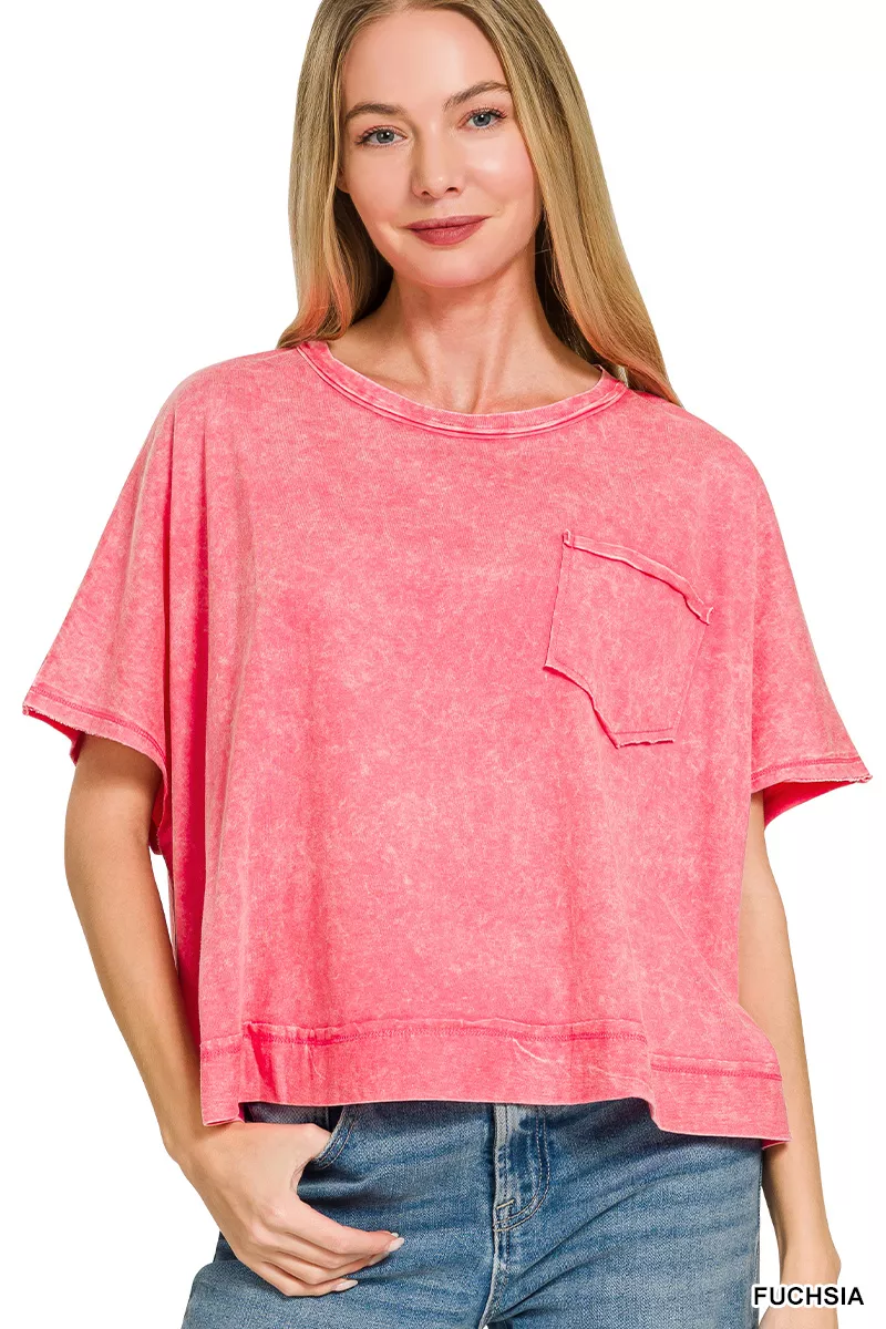 Acid Washed Round Neck Short Sleeve Oversized T-Shirt