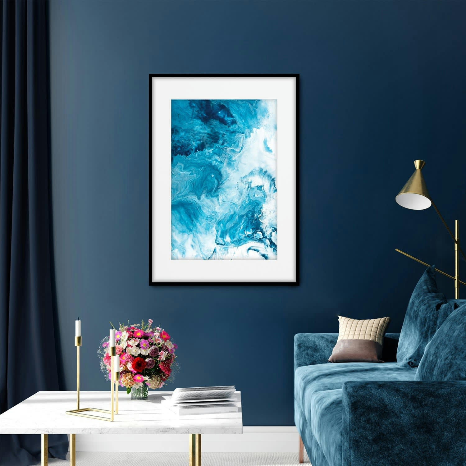 MAR - Affiche avec cadre noir - Dans l'eau - 30x40